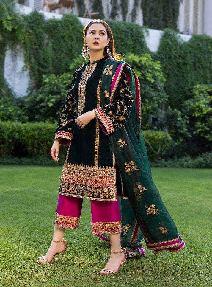 3 Piece Stitched Velvet Designer Suit - Ready To Wear