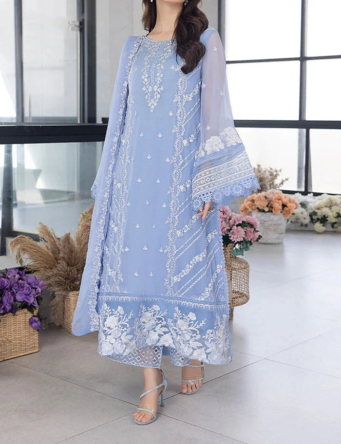 3 Piece Stitched Organza Full Embroidered Suit - Ready To Wear