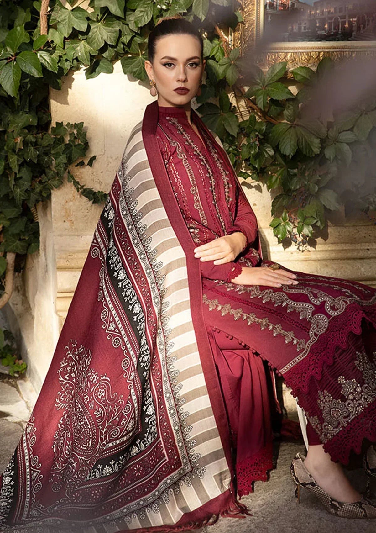 03-Piece Lawn Suit With Schiffli Embroidery - Ready To Wear