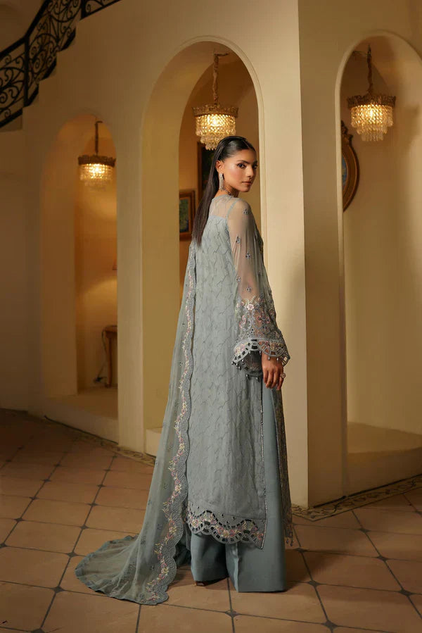 Grey Heavily Embroidered Chiffon Formal 3-Piece Suit Ready To Wear