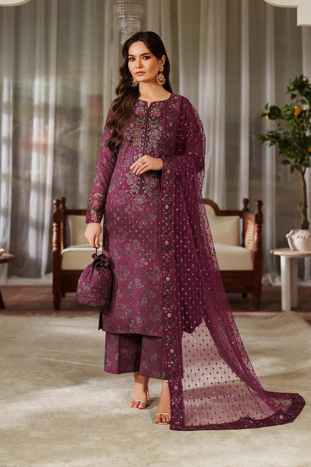 03-Piece Printed Lawn Suit With Embroidery - Ready To Wear
