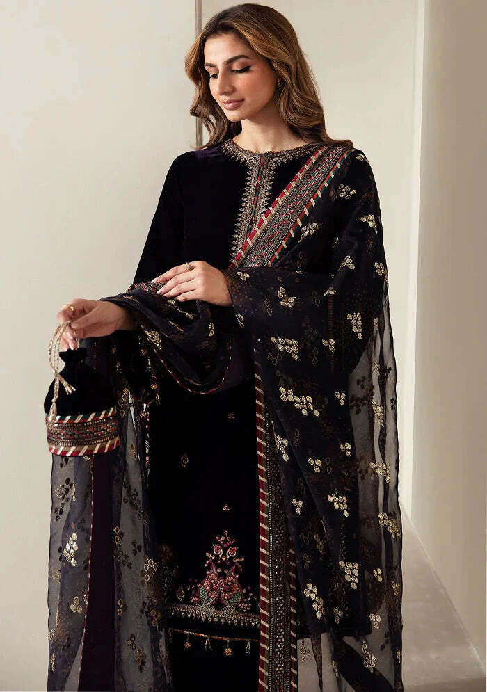 3 Piece Stitched Velvet Suit - Ready To Wear