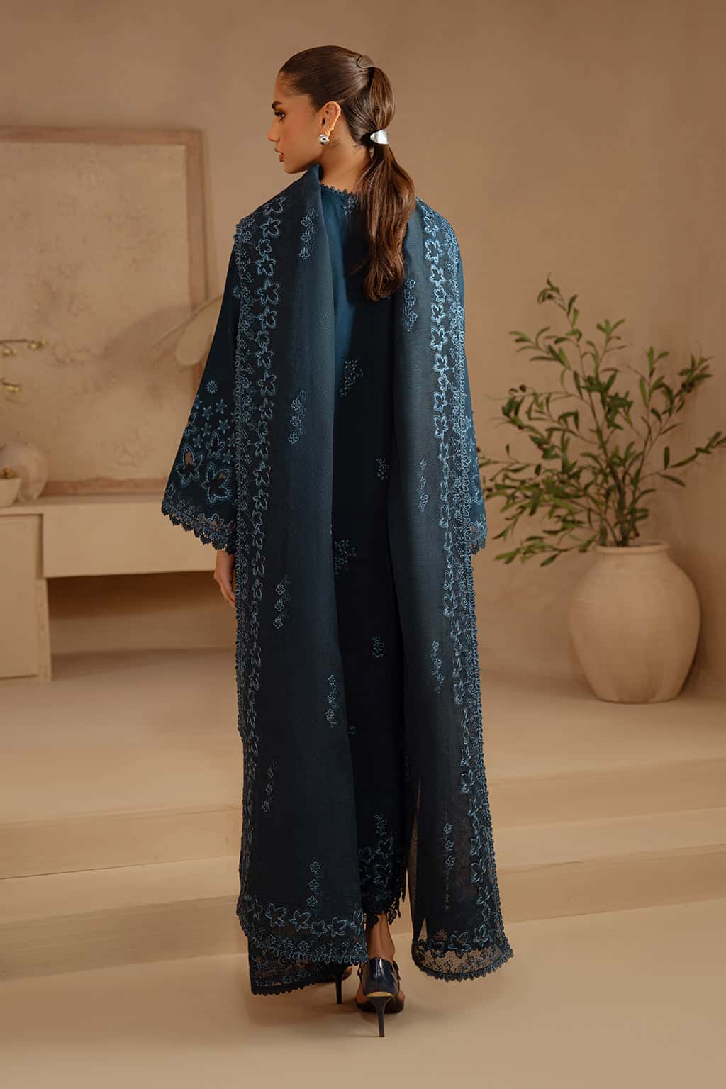 3 Piece Stitched Cotton Fabric Suit - Ready To Wear