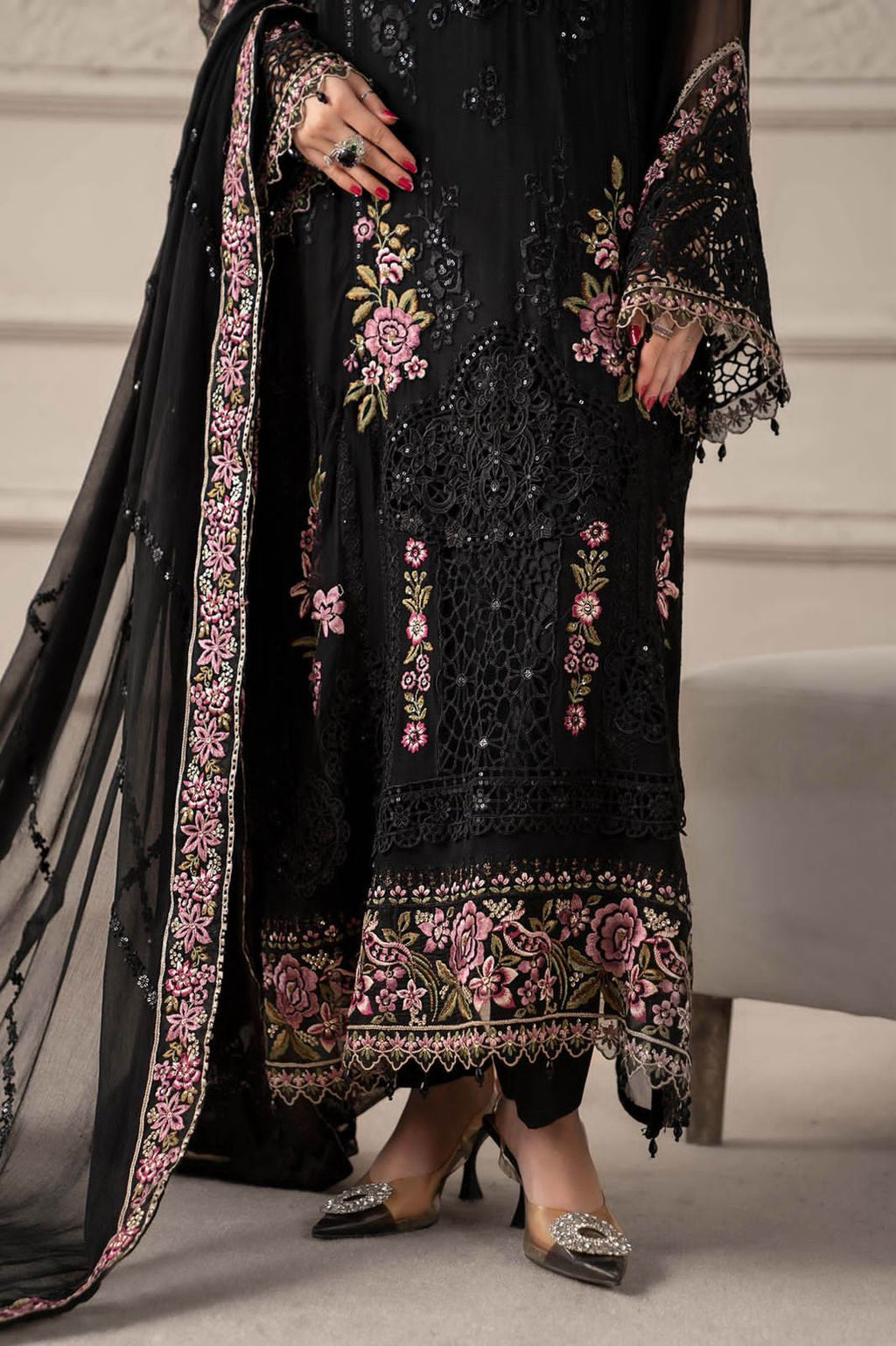 3 Piece Stitched Chiffon Suit - Ready To Wear