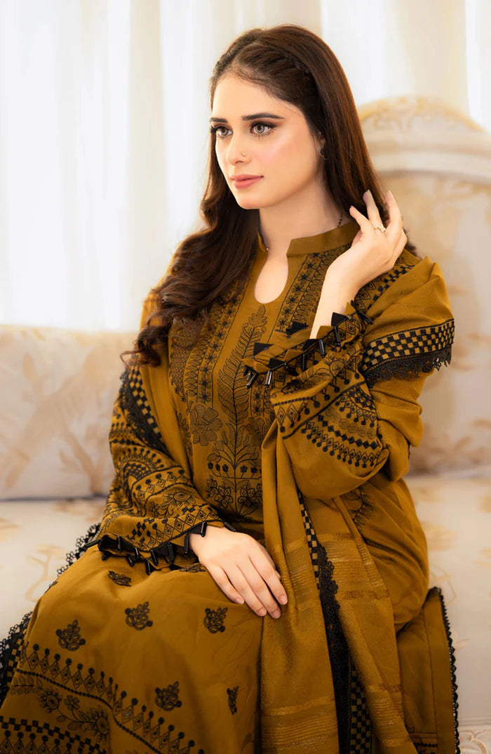 3 Piece Stitched Embroidered Dhanak Suit - Ready To Wear