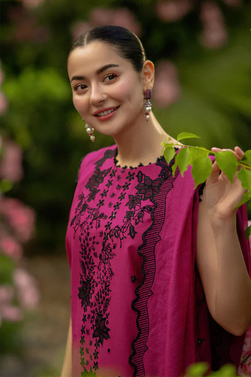 Shocking Pink - Embroidered Lawn Suit With Net Dupatta | Ready To Wear