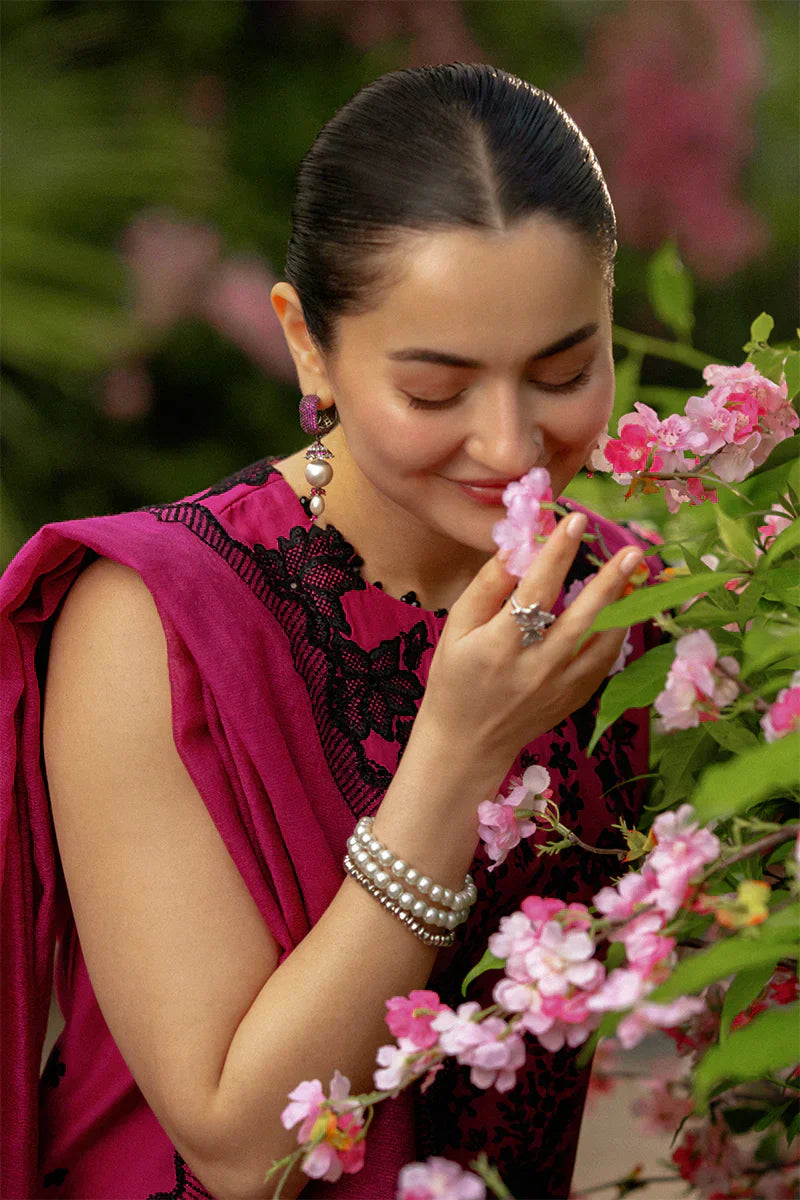 Shocking Pink - Embroidered Lawn Suit With Net Dupatta | Ready To Wear