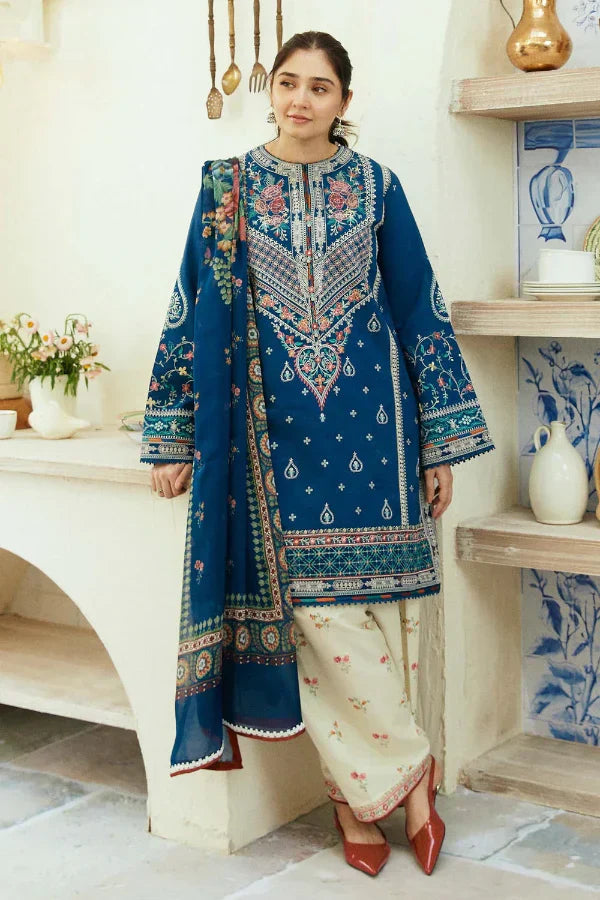 Peacock Blue Elegance - 3 Piece Embroidered Lawn Suit | Ready To Wear