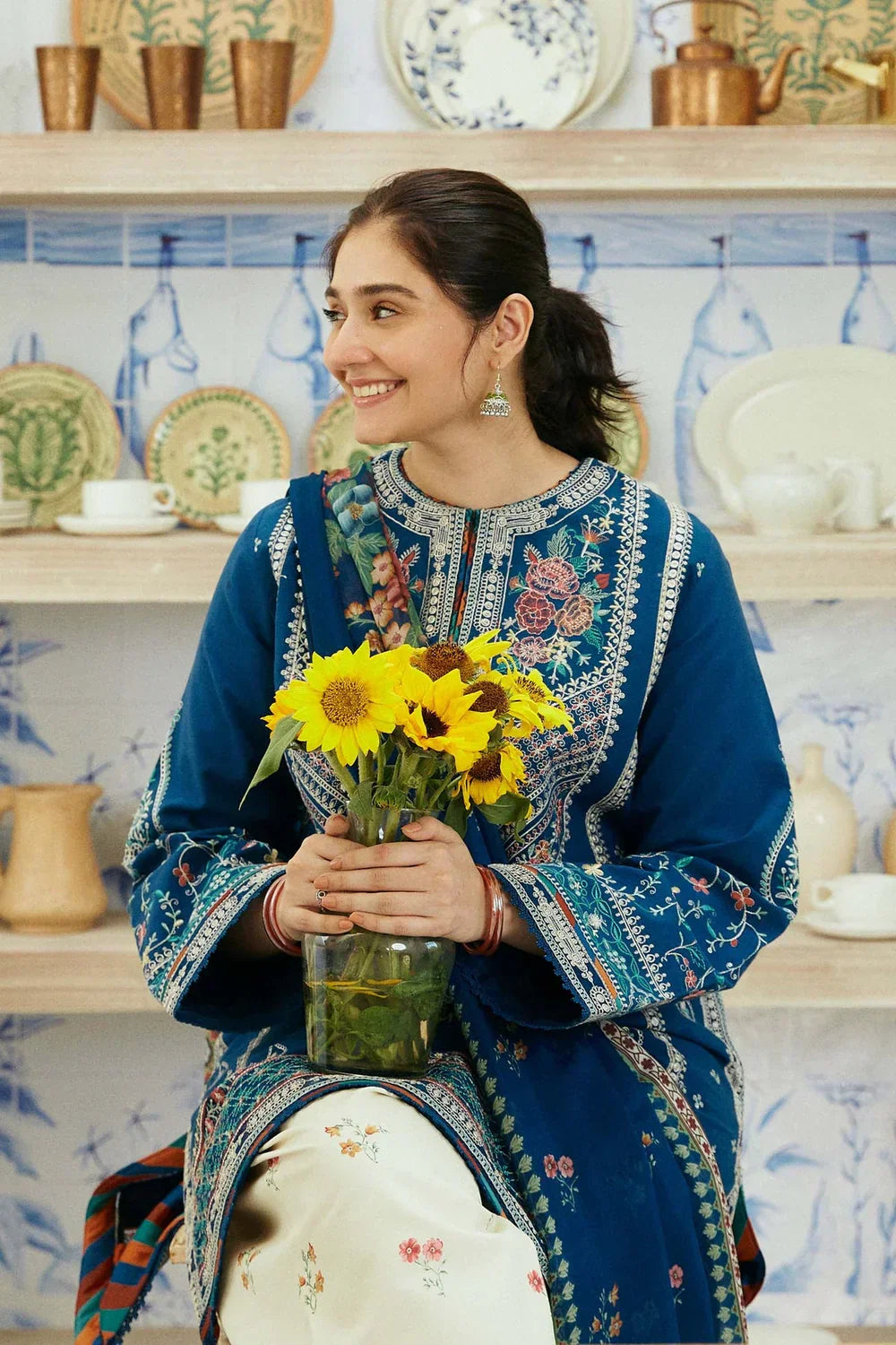 Peacock Blue Elegance - 3 Piece Embroidered Lawn Suit | Ready To Wear