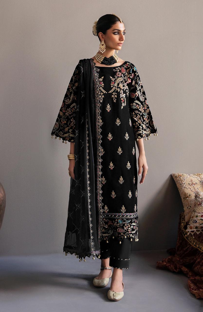 3 Piece Stitched Velvet Suit - Ready To Wear
