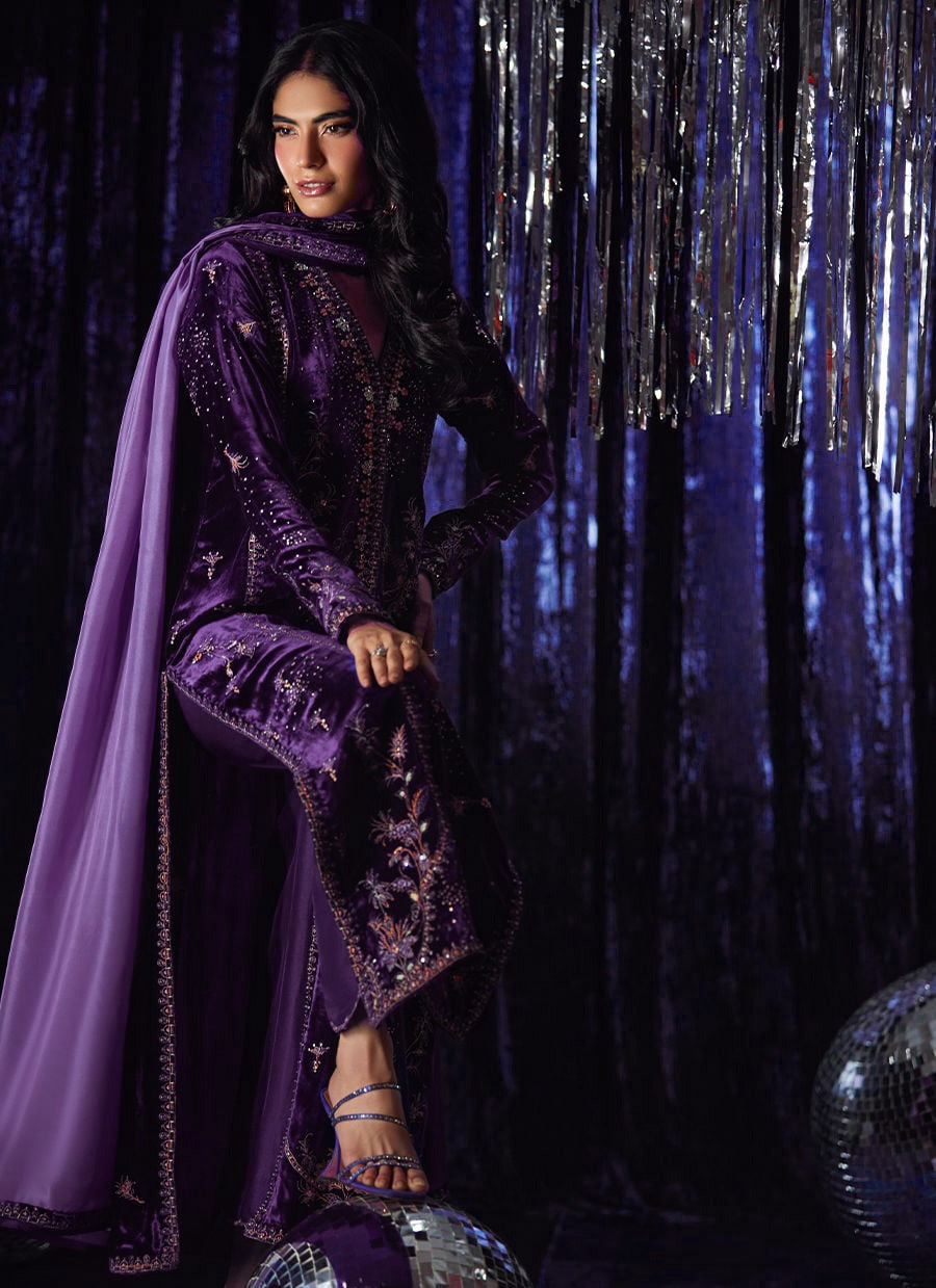 3 Piece Stitched Velvet Suit - Ready To Wear
