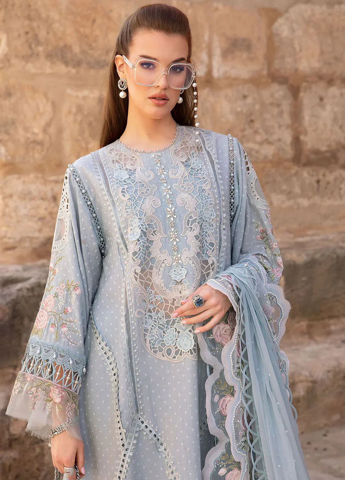 03-Piece Chikankari Suit With Embroidery | Ready To Wear